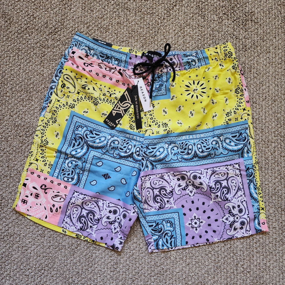 Reason Multicolor Bandana Print Swim Trunks